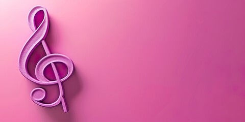 Fototapeta premium Violin clef style musical symbol on pink background. Musical symbol in pinkish purple color on pink background with copy space.