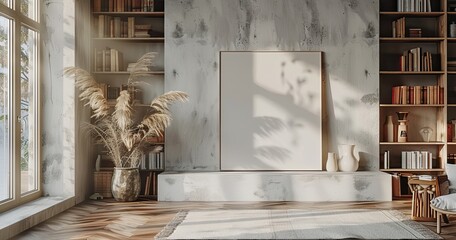 Cozy Home Office: Minimalist Bookcase Zoom Background