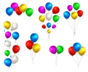 Balloons Mega Set Vector Illustration. 3d realistic colorful decorations for birthday, other events