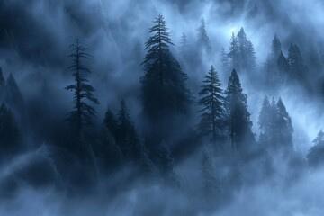 Cubism art style , sequoia wallpapers in the fog