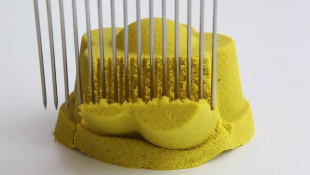 Cutting kinetic sand ASMR yellow . Satisfying ASMR videos. Relaxing videos.