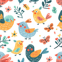 Obraz premium seamless pattern with birds and flowers