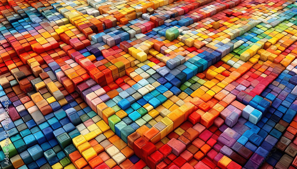 Aufkleber an abstract surface composed of numerous small square and rectangular blocks, each featuring a vibra