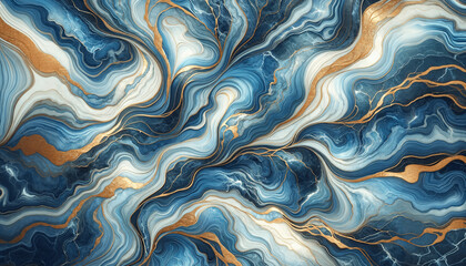 Blue marble with swirling patterns of various shades of blue, accented by thin veins of gold and white
