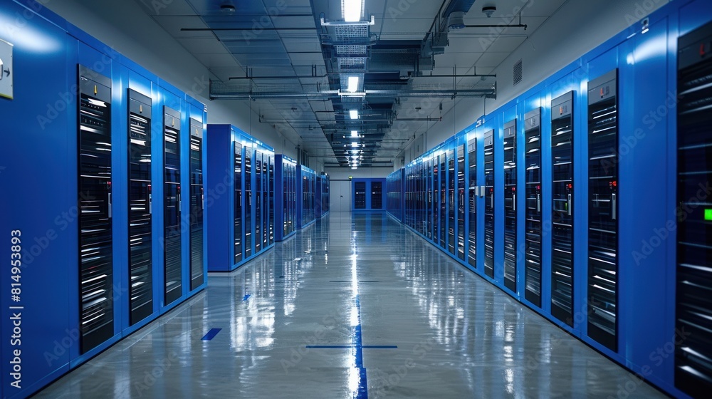 Poster blue servers operating in a data center setting
