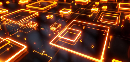 Futuristic amber squares pulsating for innovation visuals.