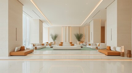 Modern and sleek living room with designer furniture, pristine white walls, and elegant decor.