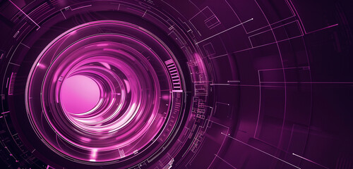 Fototapeta premium Futuristic magenta circles crossing with technology, depicting progress.