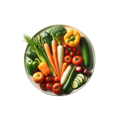 vegetables on a plate with a transparent background