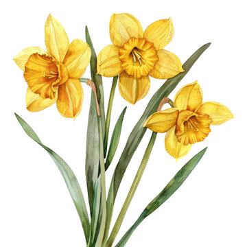 Illustration Bouquet of dafodil flowers, watercolor clipart, Isolated on transparent background