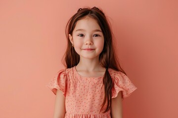 Portrait of a cheerful young girl in dress looking