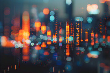 A cityscape with a lot of lights and a blurry background