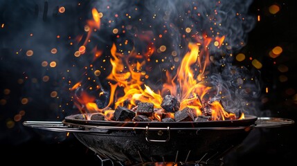 Charcoal for Barbecue Background With Flames