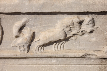 Architectural details, ancient Egyptian obelisk of the pharaoh on the square in the city of...