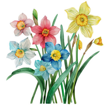 vibrant dafodil in watercolor style, isolated on a transparent background for design layouts