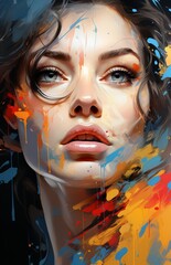 Vibrant Portrait of Woman with Abstract Elements