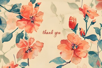 Against a backdrop of delicate watercolor blooms, a "thank you" card template emerges, its graceful typography and subtle textures conveying sincerity and appreciation with HD clarity.