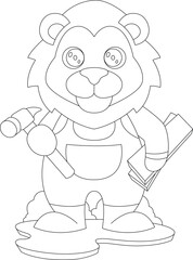 Lion Carpenter Hammer Animal Vector Graphic Art Illustration