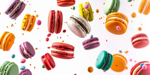 Colorful Macaroons Floating in the Air