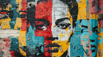 The intricate details of a vibrant street mural depicting pivotal historical moments with rich, textured brush strokes resembling oil paintings