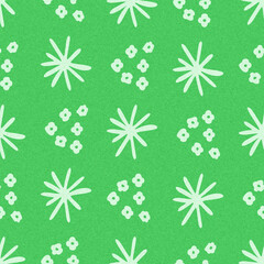 Modern floral summer abstract shape fresh green color seamless pattern with cloth fabric linen effect. Vibrant fresh childish botanical design for hand drawn textile motif template.
