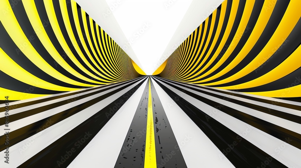 Poster 3d black and white lines in perspective with yellow elements abstract vector background, linear pers