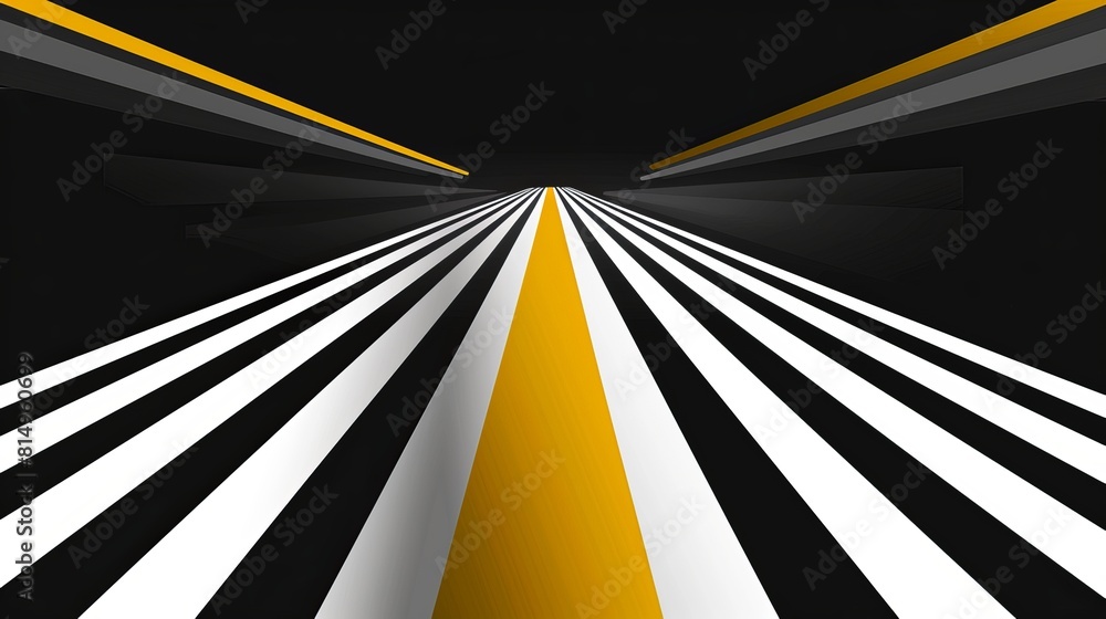 Poster 3d black and white lines in perspective with yellow elements abstract vector background, linear pers