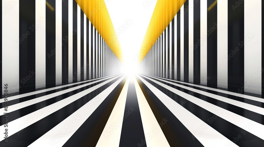 Poster 3d black and white lines in perspective with yellow elements abstract vector background, linear pers
