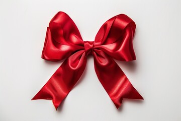 Red ribbon bow isolated on white. Festive decoration