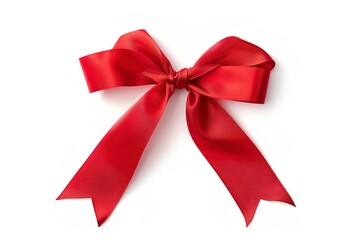Fototapeta premium Red ribbon bow isolated on white. Festive decoration