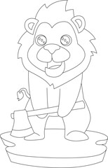 Lion Woodcutter Axe Animal Vector Graphic Art Illustration