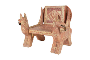 old wooden chair, camelid vessel