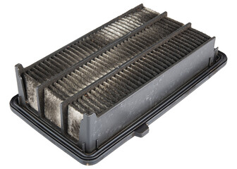 Car engine air filter. Replace one old, dirty air filter on brand new. Car air cleaning spare...