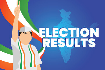 Indian election Result banner.representing voter participation, with India flag color graphic elements background.