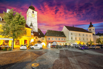 Amazing View of Lesser Square and Council Tower in the center of Sibiu city.