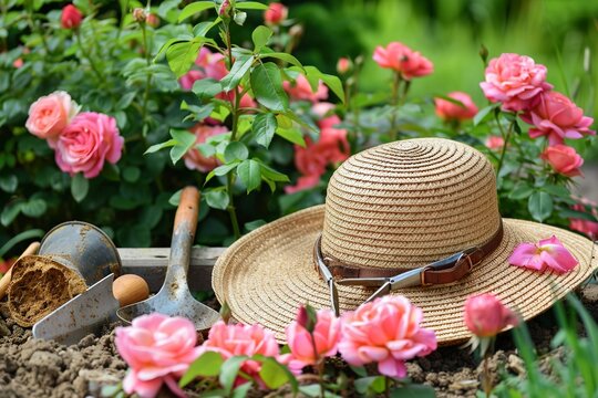 Straw hat gardening tools and equipment