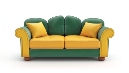 Fototapeta premium 3D render of modern sofa in Mellow Yellow and Verdant Green, isolated on white background, minimal and realistic, ideal for architecture.