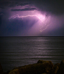 A Springtime Lightning Storm Over Lake Michigan from the Great Lakes Illinois Shoreline
