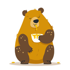 bear eating honey vector flat minimalistic isolated illustration on white background