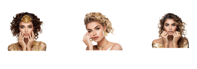 Beautiful woman with long golden hair on transparent background cutout, PNG file