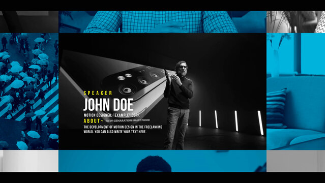 Conference Event Business Promo template contains 59 editable text layers, 24 placeholders, and 3 logo placeholder. Available in 4K.