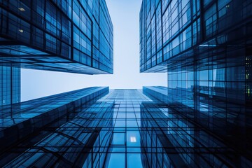 Blue Buildings. Financial Business Concept with Glass Skyscrapers in City Landscape