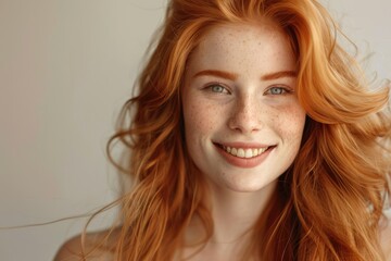 Fototapeta premium Hair Woman. Attractive Caucasian Woman with Ginger Hair in Beauty Portrait