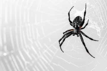 Fototapeta premium Spider Web White. Arachnid Redback or Black Widow Isolated on White Background