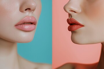 Obraz premium Woman before and after lips augmentation procedure