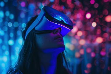 Young woman experimenting immersive experience