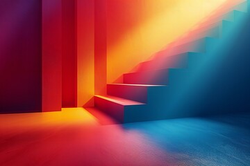  render of interior with stairs and neon light,  Abstract background