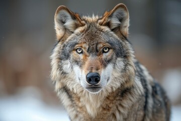 Portrait of a wolf in the winter forest,  Animal portrait