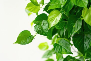 Green Leaves on Pothos House Plant on White Background. Nature Greenery Concept