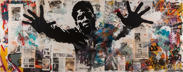 Fototapeta premium Urban art graffiti collage with silhouette